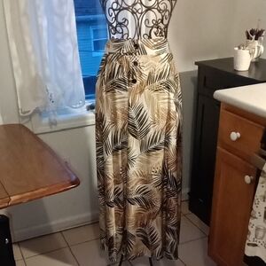 Robert Louis Cream and Brown Leaf Maxi Skirt